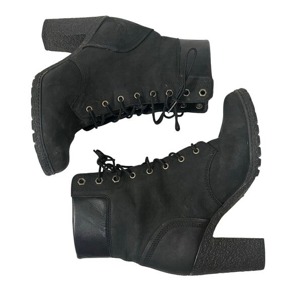 Timberland Heeled Boot Allington Black Leather 6" Lace-Up Rubber Sole - Picture 2 of 9